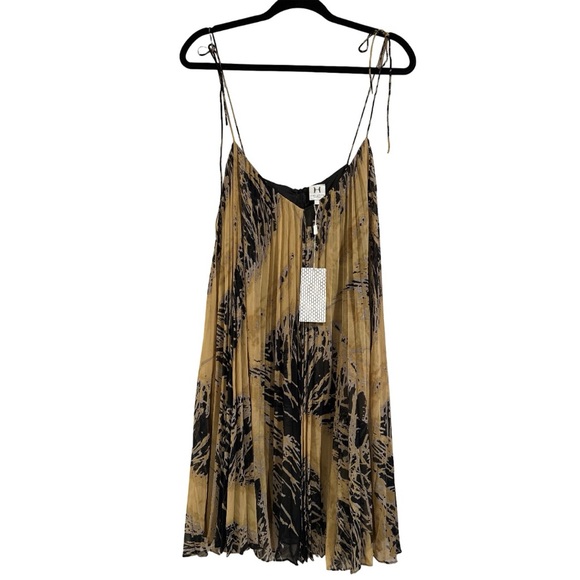 Halston Heritage Starburst Black & Gold Pleated Mini Dress Ajustable Straps L - Picture 4 of 17